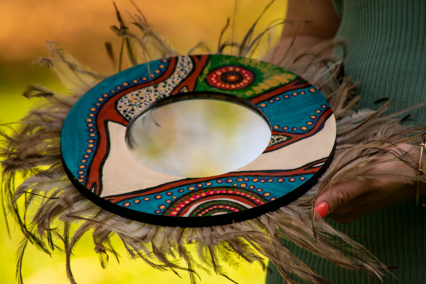 Mirrors with Emu Feathers